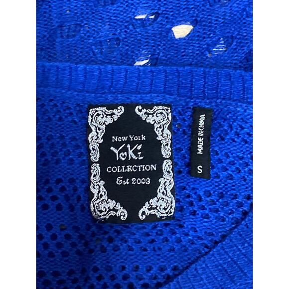 Yoki Women's Blue Crochet Open Knit Batwing Long Sleeve Cover Up Crop Top Size S - Picture 3 of 4